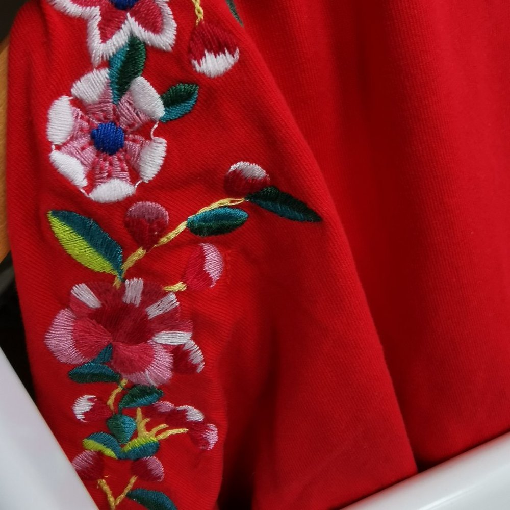 Red Embroided Cotton Top